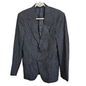 Versace Blazer Men 48R Dark Blue Classic Pinstripe Bamboo Single-Breasted Jacket